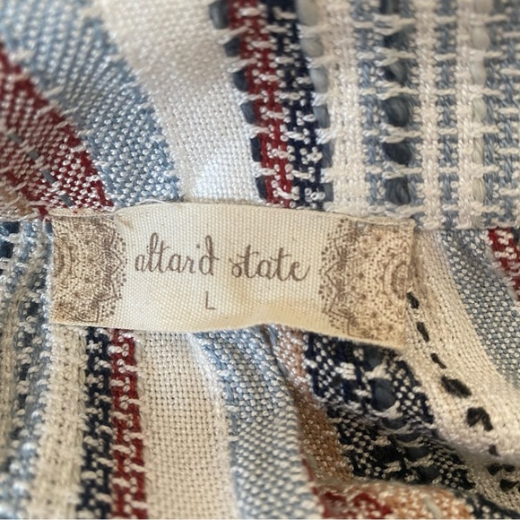 Altar’d State Striped Embellished Bell Sleeve Blouse Top Tie Neck Large Boho - Picture 10 of 13